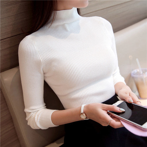 2017 Korean Autumn Winter Knitted Sweaters for Woman Pull Femme Slim Comfortable Turtleneck Long Sleeve Sueter Mujer Chandail