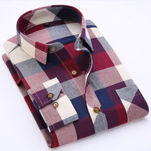 Spring Autumn 2017 Men's Long Sleeve Brushed Flannel Shirt Slim-fit Comfort Soft Cotton Blend Midweight Casual Plaid Work Shirts