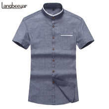 Fashion Brand Clothing Mens Short Sleeve Shirt 2017 Summer New Mandarin Collar Slim Fit Shirt M-5XL Casual Shirt Men Clothes