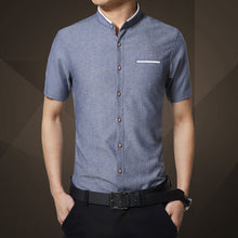 Fashion Brand Clothing Mens Short Sleeve Shirt 2017 Summer New Mandarin Collar Slim Fit Shirt M-5XL Casual Shirt Men Clothes