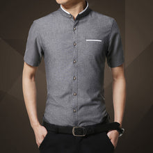 Fashion Brand Clothing Mens Short Sleeve Shirt 2017 Summer New Mandarin Collar Slim Fit Shirt M-5XL Casual Shirt Men Clothes