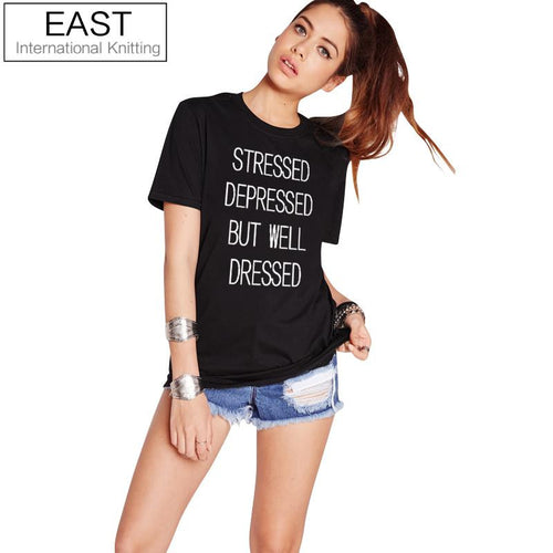 EAST KNITTING H851 2017 New Brand T Shirt Women Letters Printed Casual Tees Tops Black Short Sleeve Punk Rock Tshirts Plus Size