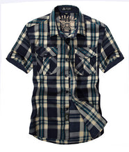 AFS JEEP Men Brand Cotton Plaid Casual Shirt High Quality Summer Lattice Fashion Loose Short Sleeve Double Pockets Dress Shirts