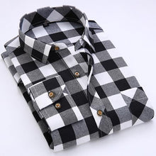 Spring Autumn 2017 Men's Long Sleeve Brushed Flannel Shirt Slim-fit Comfort Soft Cotton Blend Midweight Casual Plaid Work Shirts
