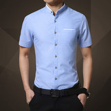 Fashion Brand Clothing Mens Short Sleeve Shirt 2017 Summer New Mandarin Collar Slim Fit Shirt M-5XL Casual Shirt Men Clothes