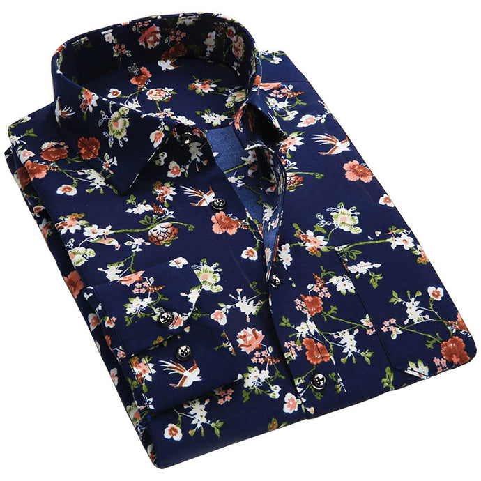 2017 Spring Floral Print Men Shirts Long Sleeve Mens Casual Shirt Slim Men Flower Printing Dress Shirts camisa masculina