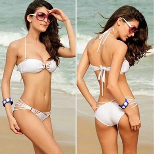 Sexy Women Bikini Set Female Lady Solid Color Bandage Halter Swimsuit Swimwear Summer Beach Bathing Suits New Arrival