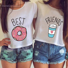 EAST KNITTING H599 2016 Hot Summer Women T-shirt Funny Best Friends T Shirt Donut And Coffee Duo Flowy Print Tees Couple Tops